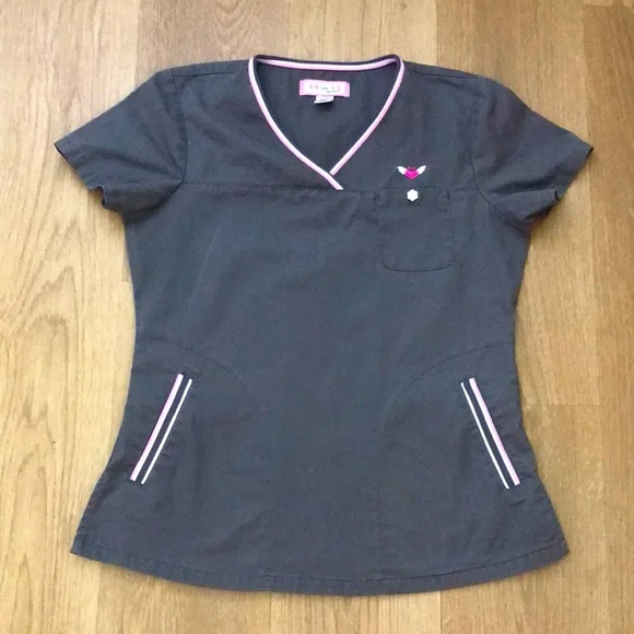 Koi Scrubs / Gray V-neck Scrub Top, Size XS - Picture 1 of 5
